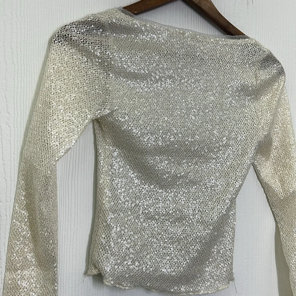 Free People - Late Night Disco Ivory Silver Sequins Embellishment Crop Blouse XS